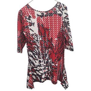 Azalea By Firmiana Tunic Top  Womens XL Red Black Abstract Wearable Art BOHO
